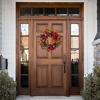 22" Orange & Burgundy Fall Harvest Artificial Floral & Pinecone Wreath