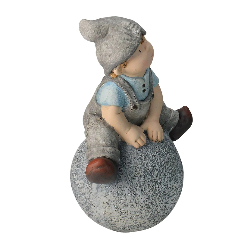 16" Young Boy Gnome Sitting on Ball Spring Outdoor Garden Figure