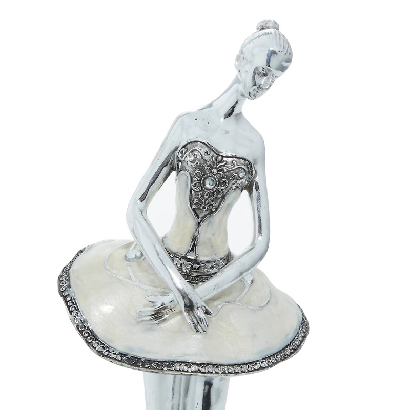 Set of 3 Silver Polystone Modern Dancer Sculpture, 18", 18", 16"
