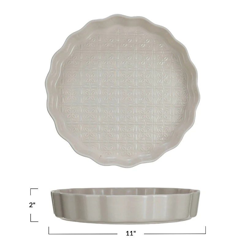 Hello Honey® 11" Cream Embossed Fluted Stoneware Pie Dish
