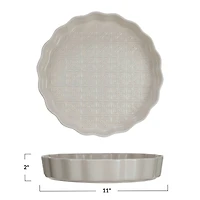 Hello Honey® 11" Cream Embossed Fluted Stoneware Pie Dish