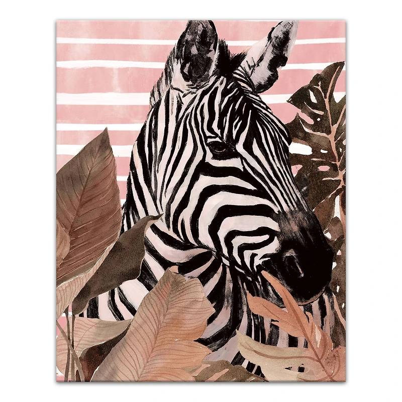 Zebra In Palms 16" x 20" Canvas Wall Art