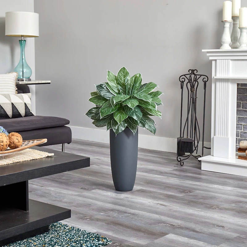 3ft. Real Touch™ Chinese Evergreen Plant in Tall Black Planter