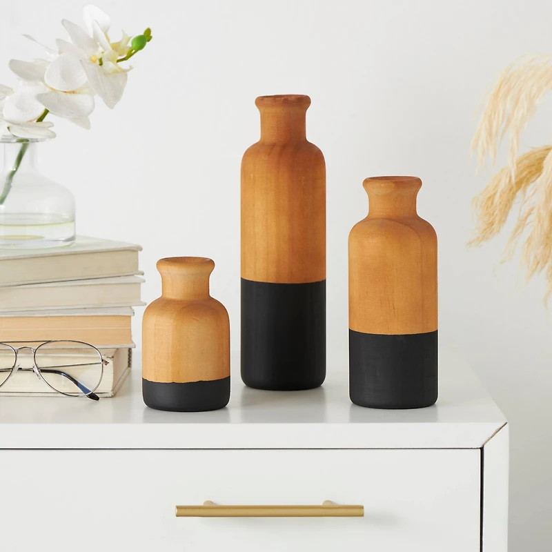 Brown & Black Wood Vase Set