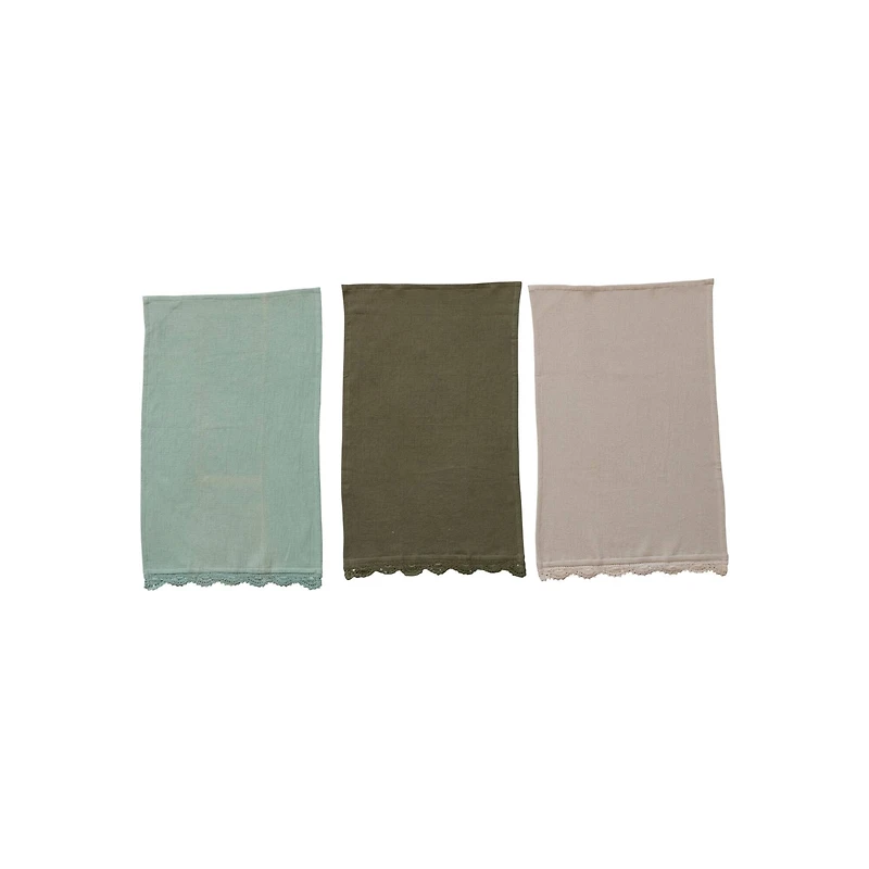 Hello Honey® Waffle Cotton Tea Towel Set with Crochet Lace, 3ct.