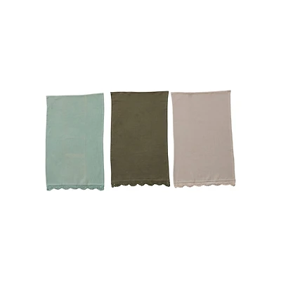 Hello Honey® Waffle Cotton Tea Towel Set with Crochet Lace, 3ct.