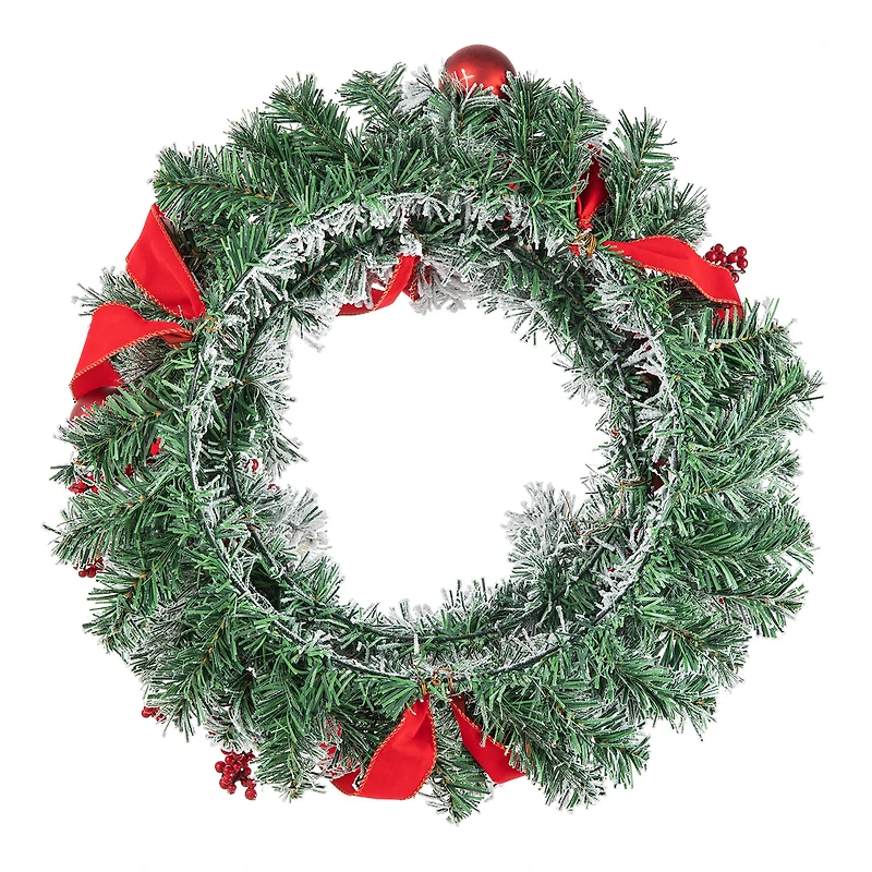 Glitzhome® 24" Flocked Berry, Pinecone & Ribbon Wreath