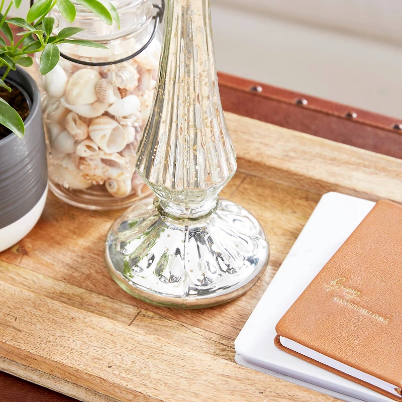 21" Silver Glass Traditional Candle Holder