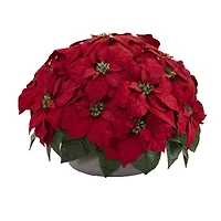 14" Red Poinsettia Plant in Stone Planter