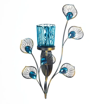 11'' Peacock Inspired Single Candle Wall Sconce