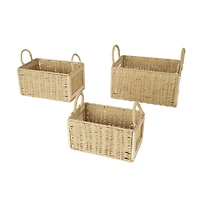 Brown Rattan Woven Decorative Storage Basket with Rope Handles, 3ct.