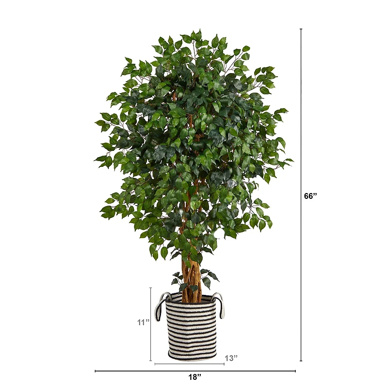 5.5ft. Palace Ficus Artificial Tree in Handmade Black and White Natural Jute and Cotton Planter
