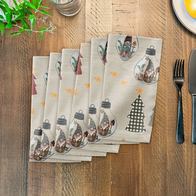 Cream Tree & Globe Pattern Cotton Twill Napkin