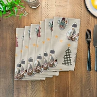 Cream Tree & Globe Pattern Cotton Twill Napkin