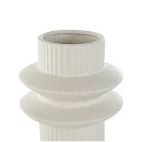 White Ceramic Abstract Ribbed Vase with Speckled Texturing