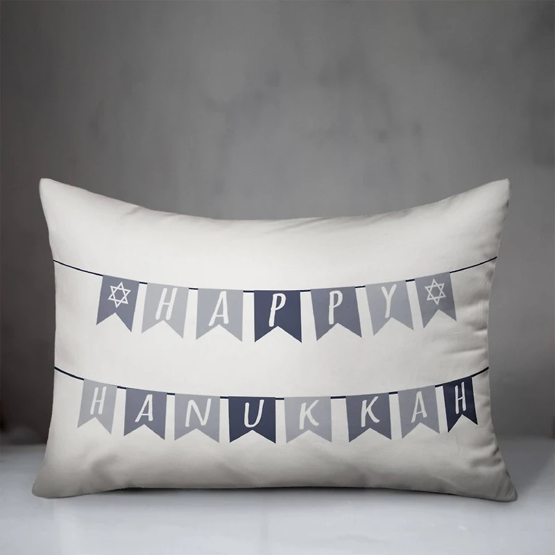 Neutral Happy Hanukkah Flags 14x20 Spun Poly Pillow