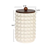 Hello Honey® White Raised Dots Stoneware Canister with Acacia Wood Lid