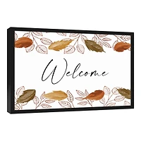 Autumn Leaves Cascading Welcome Canvas Wall Art with Black Frame