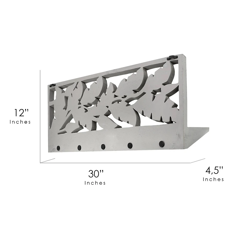 30" Dove Gray Hand-Carved Floating Wall Shelf