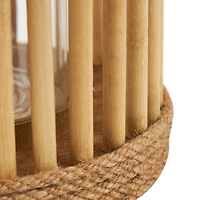 13" Brown Bamboo Handmade Open Framed Caged Candle Lantern with Rope Handle
