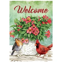 Welcome Cardinal Bird & Spring Bouquet Flag