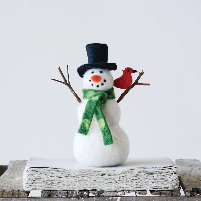 Hello Honey® 7.5" Felt Snowman & Cardinal Figurine