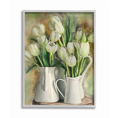 Stupell Industries White Tulips in Country Pitcher Wall Art in Gray Frame