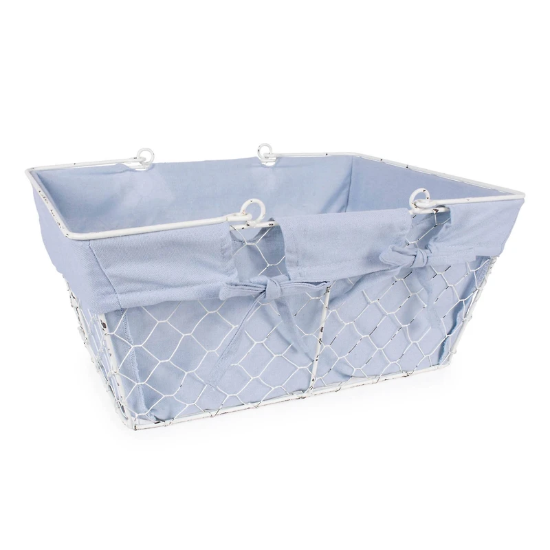 DII® Antique White Chicken Wire Egg Basket with Washed Denim Liner 