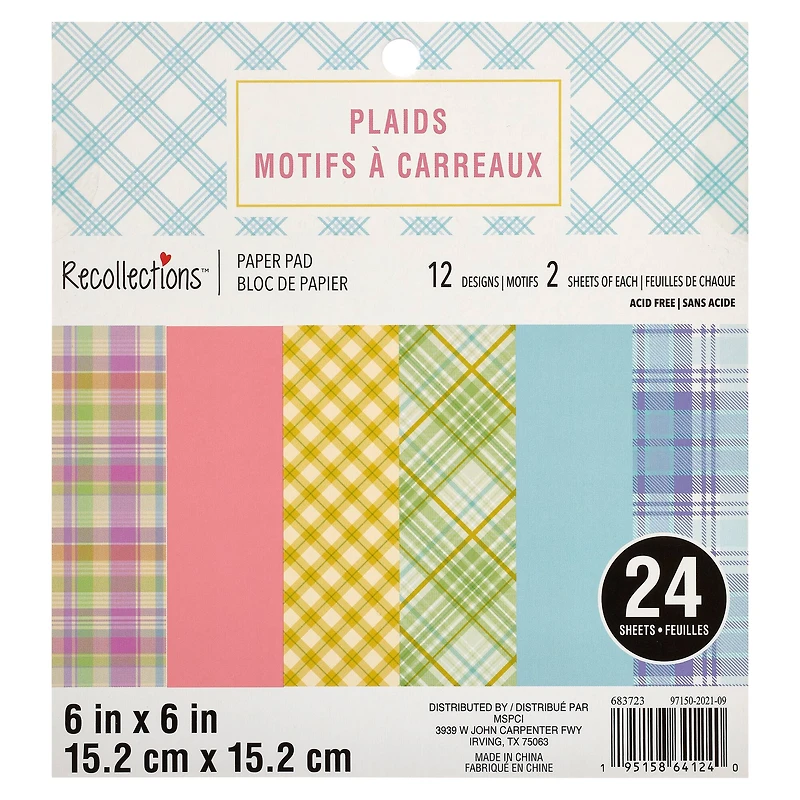 12 Pack: Plaids Paper Pad by Recollections™, 6" x 6"