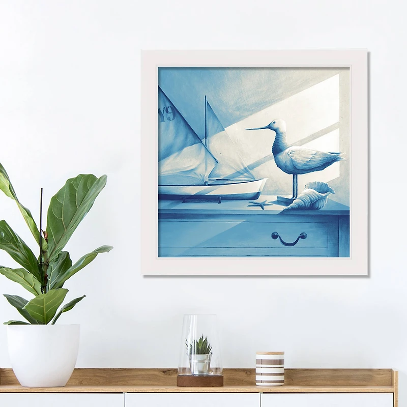 Seagull on a Dresser White Framed Nautical Wall Décor