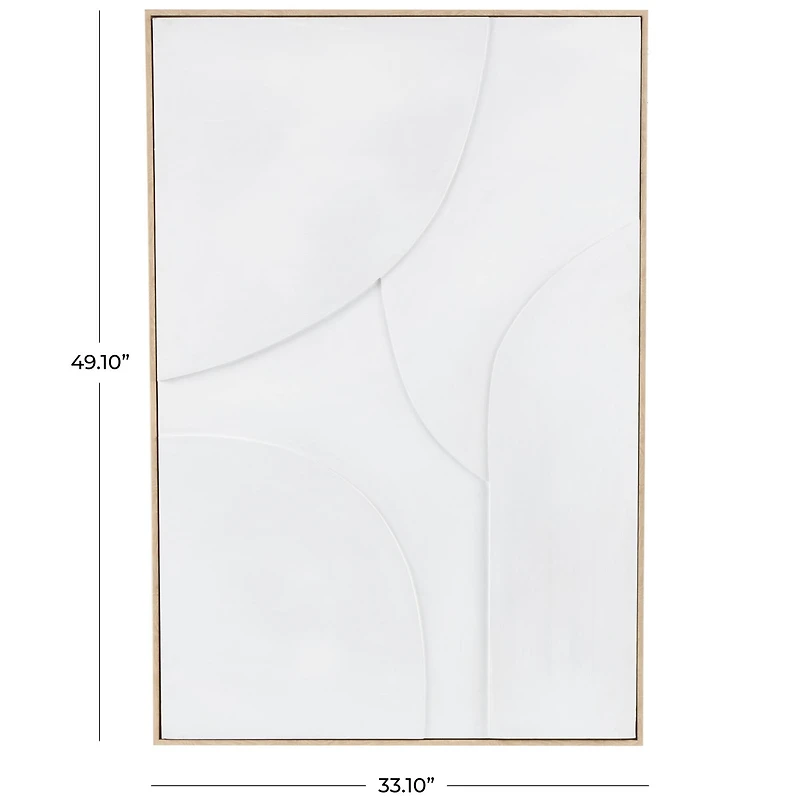 33" x 49", White Wooden Geometric Home Wall Décor with Abstract Circles and Brown Wooden Frame