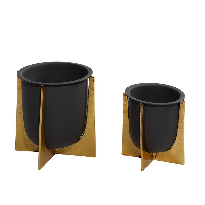 Black & Gold Aluminum Glam Planter Set
