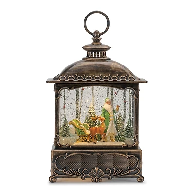 10.5" LED Snow Globe Lantern with Santa and Woodland Animals