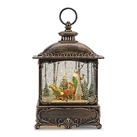 10.5" LED Snow Globe Lantern with Santa and Woodland Animals