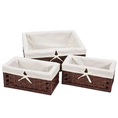 Household Essentials Brown Paper Rope Utility Basket Set with Cloth Liners