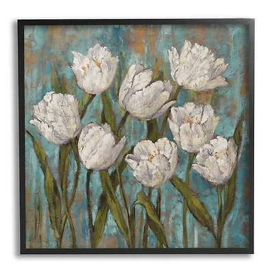 Stupell Industries Vintage Country White Tulips over Distressed Soft Blue in Frame Wall Art
