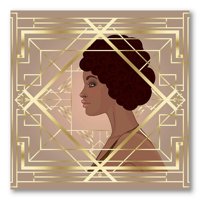 Designart - Retro Women In Golden Art Deco Geometrics II
