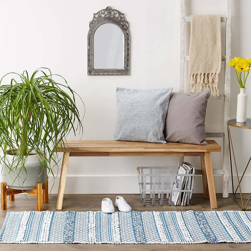 Stonewash Blue and White Hand-Loomed Paper Chindi Runner 2.25ft. x 6ft.