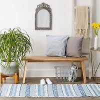 Stonewash Blue and White Hand-Loomed Paper Chindi Runner 2.25ft. x 6ft.