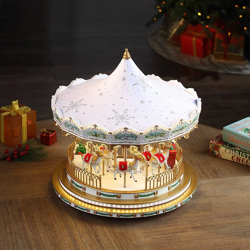Mr. Christmas 17" White Animated Deluxe Crystal Carousel