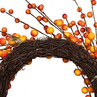 14" Orange & Red Berry Artificial Fall Harvest Twig Wreath