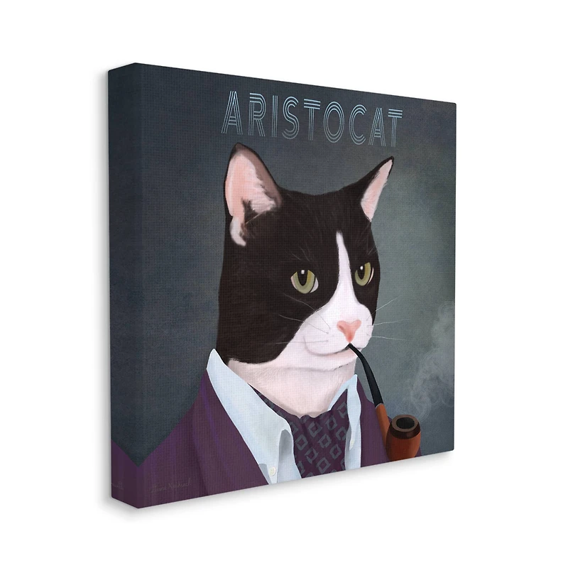 Stupell Industries Aristocat Witty Smiling Cat Portrait Smoking Pipe Canvas Wall Art