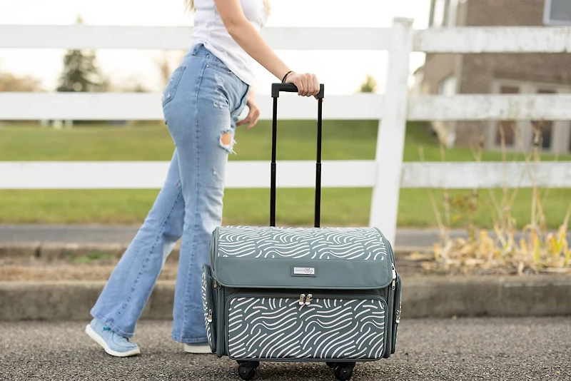 Everything Mary Gray & Pink Abstract 4 Wheel Collapsible Deluxe Sewing Machine Storage Case