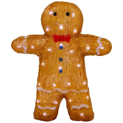 16" LED Lighted Acrylic Gingerbread Man with Bow Tie Christmas Decoration