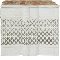 White Metal Laser Cut Metal Decorative Jars with Carved Wood Lids Set