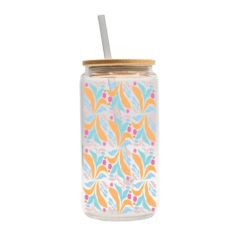16oz. Fun Foliage Pattern Glass Can Cup