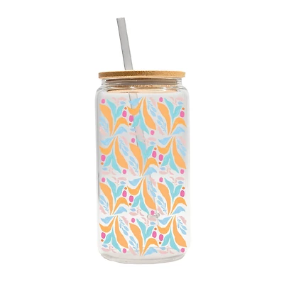 16oz. Fun Foliage Pattern Glass Can Cup