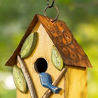 Glitzhome® 9.75" Yellow Distressed Bird & Tree Birdhouse