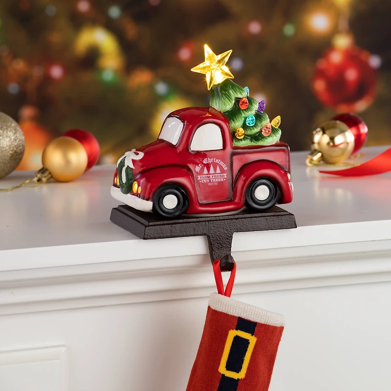 Red Truck Illuminated Stocking Hanger