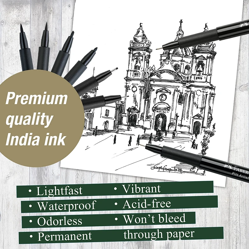 Faber-Castell® PITT® 8 Piece Black Artist Pen Set